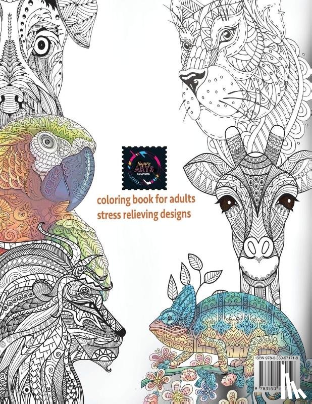 Coloring, Happy Arts - Adult coloring book stress relieving animal designs