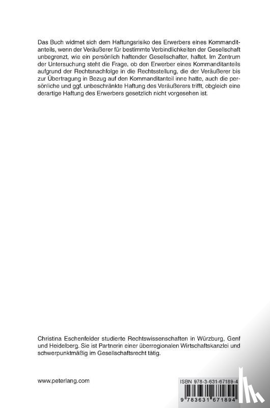 Eschenfelder, Christina - Rechtsnachfolge in die Kommanditistenhaftung