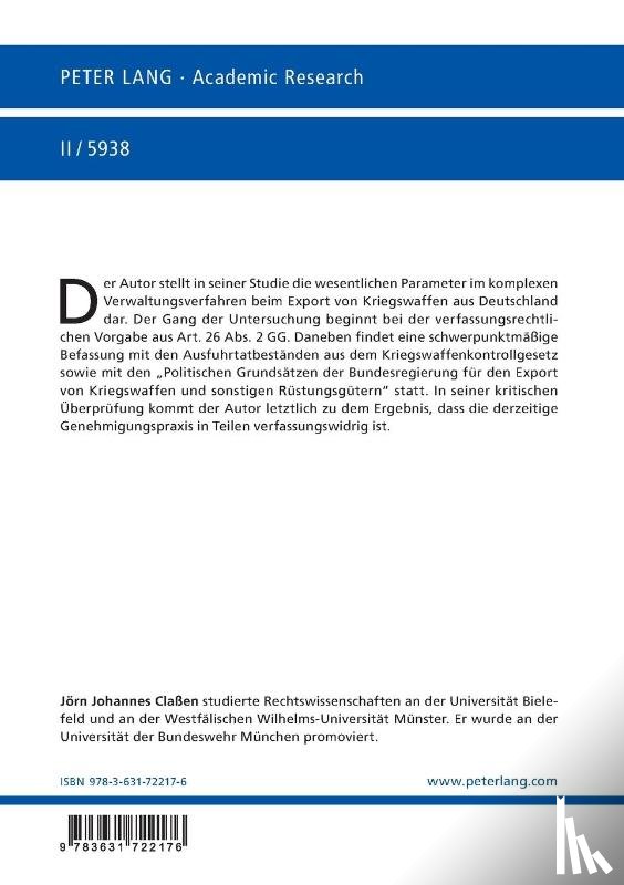 Classen, Joern Johannes - Das Kontrollverfahren Beim Export Von Kriegswaffen Aus Deutschland