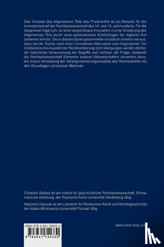  - Der Allgemeine Teil des Privatrechts