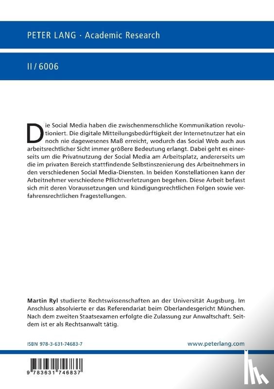 Ryl, Martin - Die Auswirkungen Der Social Media Auf Die Verhaltensbedingte Kuendigung