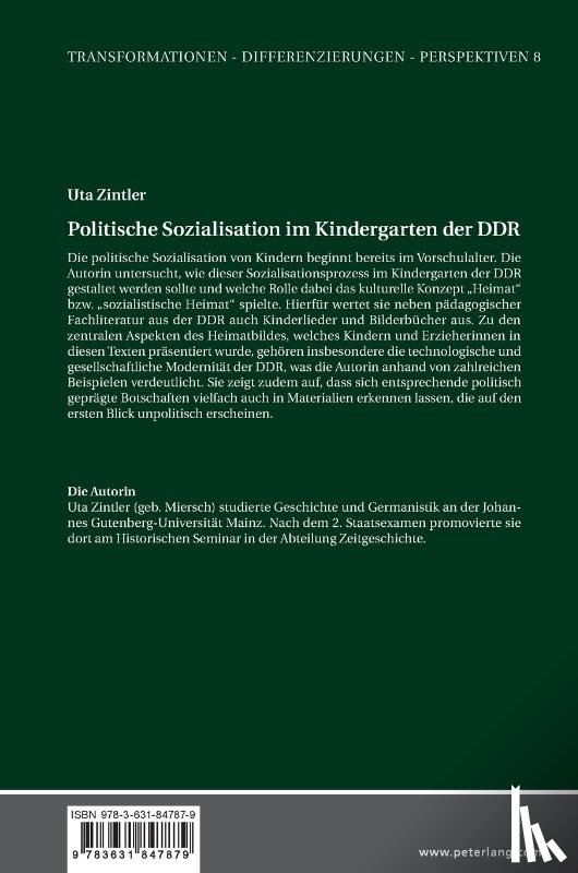Zintler, Uta - Politische Sozialisation Im Kindergarten Der DDR