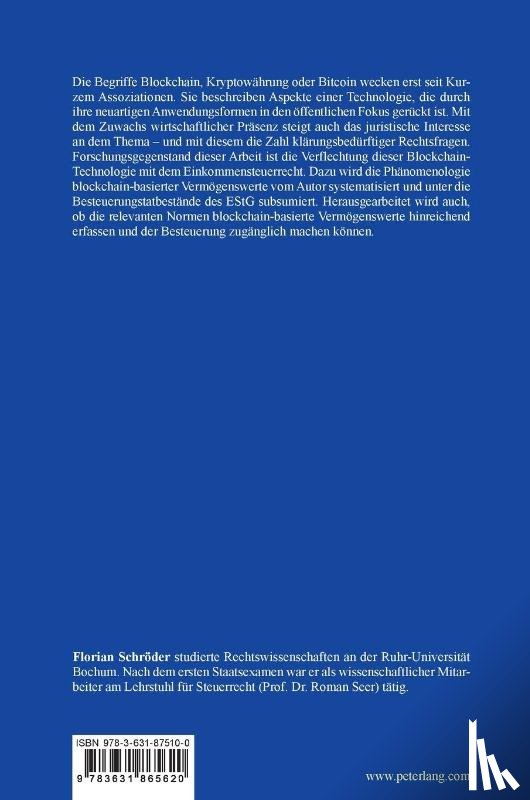 Schroder, Florian - Die einkommensteuerrechtliche Behandlung blockchain-basierter Vermoegenswerte