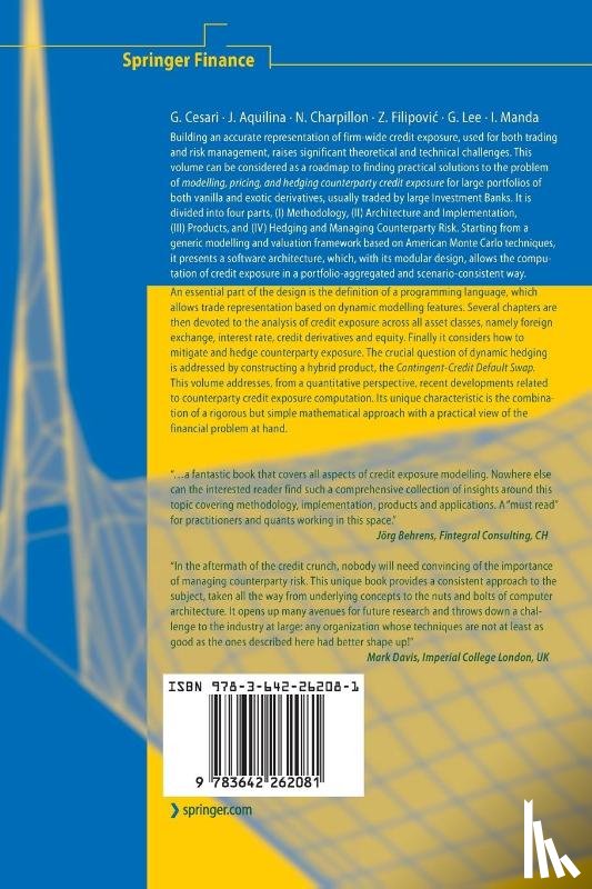 Cesari, Giovanni, Aquilina, John, Charpillon, Niels, Filipovic, Zlatko - Modelling, Pricing, and Hedging Counterparty Credit Exposure