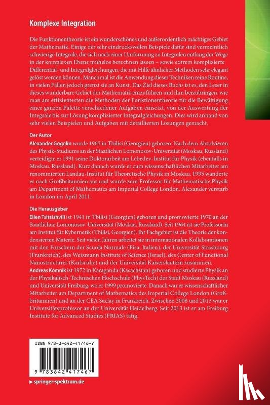 Alexander O Gogolin, Andreas Komnik, Elena G Tsitsishvili - Komplexe Integration