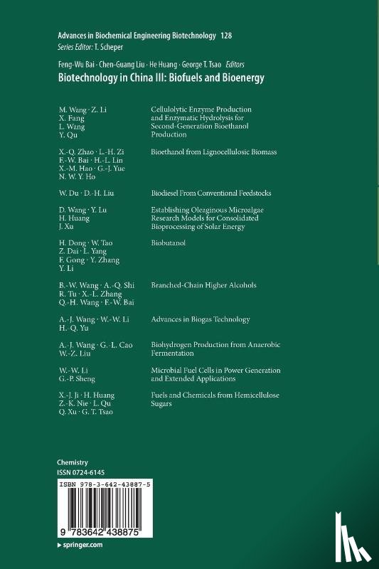 Feng-Wu Bai, Chen-Guang Liu, He Huang, George T Tsao - Biotechnology in China III: Biofuels and Bioenergy