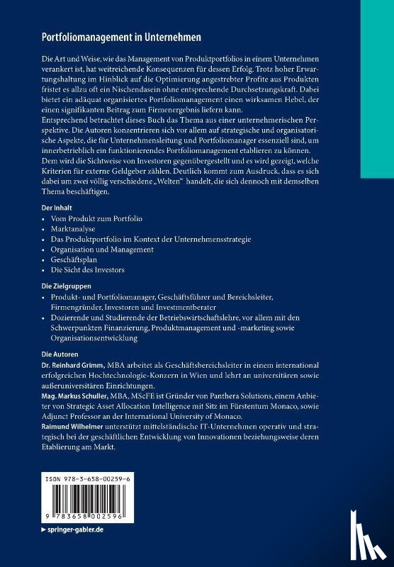 Grimm, Reinhard, Schuller, Markus, Wilhelmer, Raimund - Portfoliomanagement in Unternehmen