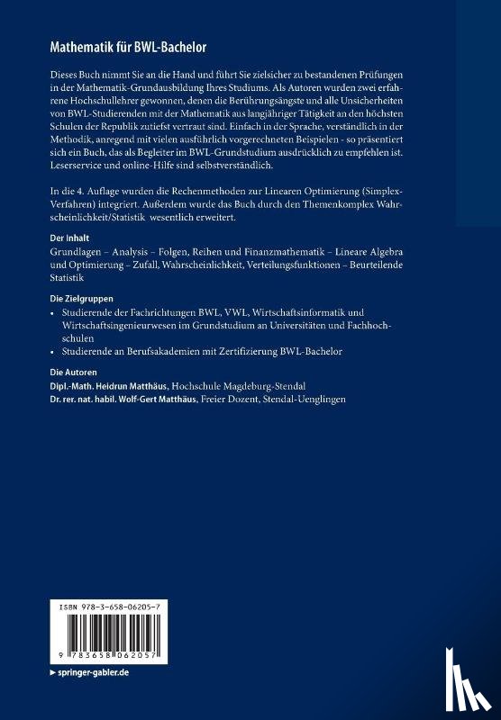 Matthaus, Heidrun, Matthaus, Wolf-Gert - Mathematik fur BWL-Bachelor