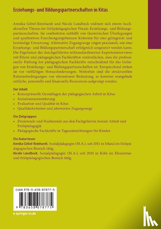 Goebel-Reinhardt, Annika, Lundbeck, Nicole - Erziehungs- und Bildungspartnerschaften in Kitas