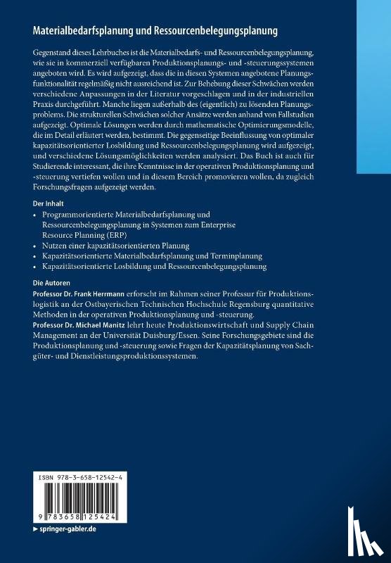 Herrmann, Frank, Manitz, Michael - Materialbedarfsplanung Und Ressourcenbelegungsplanung