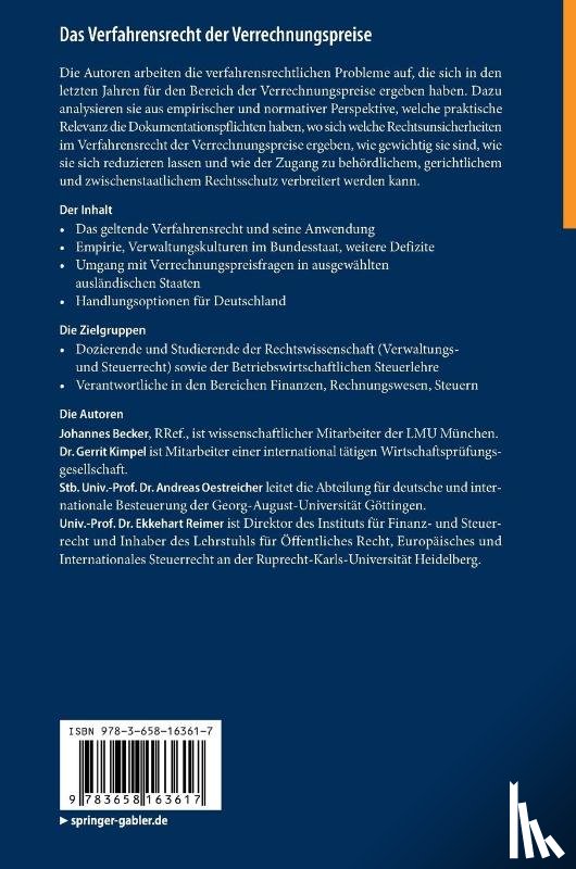 Becker, Johannes, Kimpel, Gerit, Oestreicher, Andreas, Reimer, Ekkehart - Das Verfahrensrecht der Verrechnungspreise