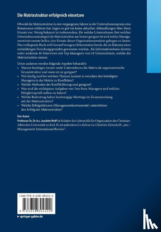 Wolf, Joachim - Die Matrixstruktur erfolgreich einsetzen