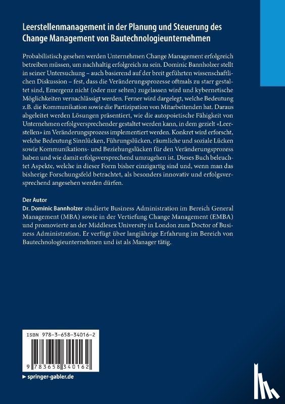 Bannholzer, Dominic - Leerstellenmanagement in Der Planung Und Steuerung Des Change Management Von Bautechnologieunternehmen