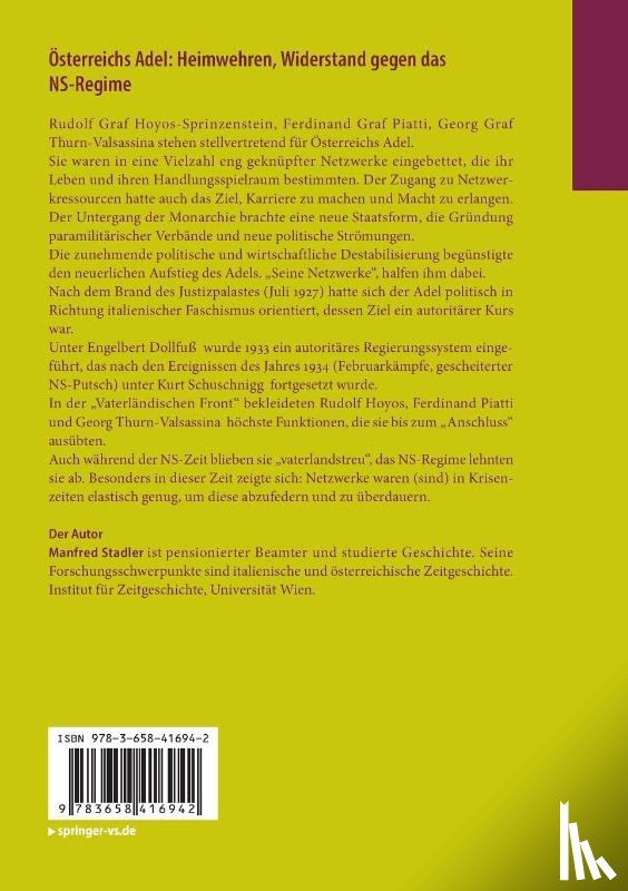 Stadler, Manfred - Osterreichs Adel: Heimwehren, Widerstand gegen das NS-Regime