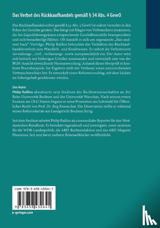 Raillon, Philip - Das Verbot des Rückkaufhandels gemäß § 34 Abs. 4 GewO
