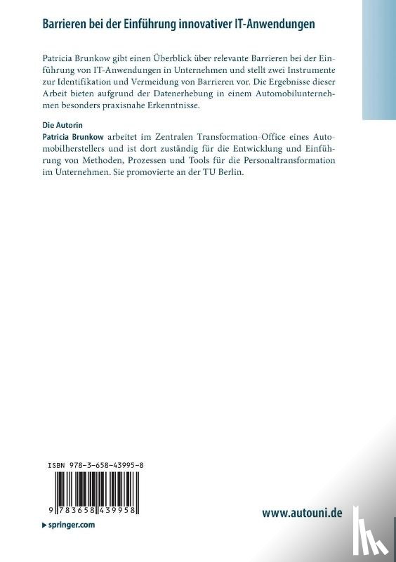 Brunkow, Patricia - Barrieren bei der Einführung innovativer IT-Anwendungen