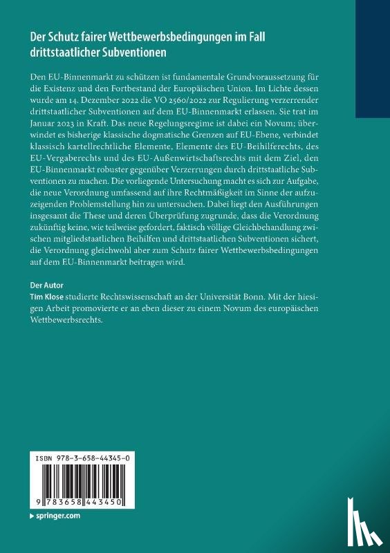 Klose, Tim - Der Schutz fairer Wettbewerbsbedingungen im Fall drittstaatlicher Subventionen