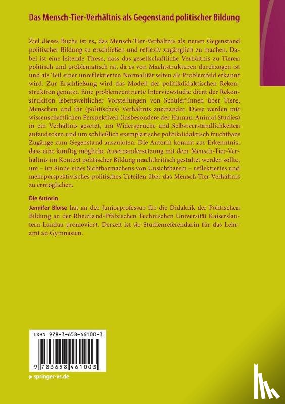 Bloise, Jennifer - Das Mensch-Tier-Verhältnis als Gegenstand politischer Bildung