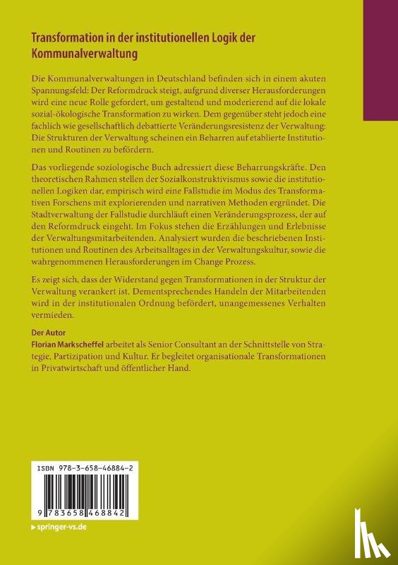 Markscheffel, Florian - Transformation in der institutionellen Logik der Kommunalverwaltung