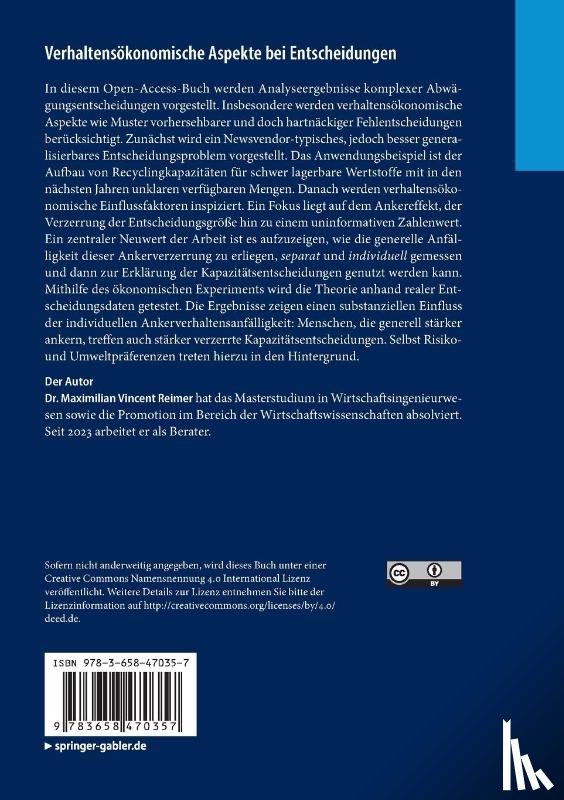 Reimer, Maximilian Vincent - Verhaltensökonomische Aspekte bei Entscheidungen