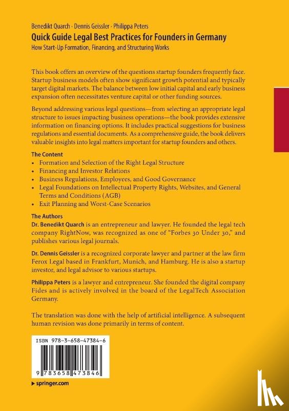 Quarch, Benedikt, Geissler, Dennis, Peters, Philippa - Quick Guide Legal Best Practices for Founders in Germany