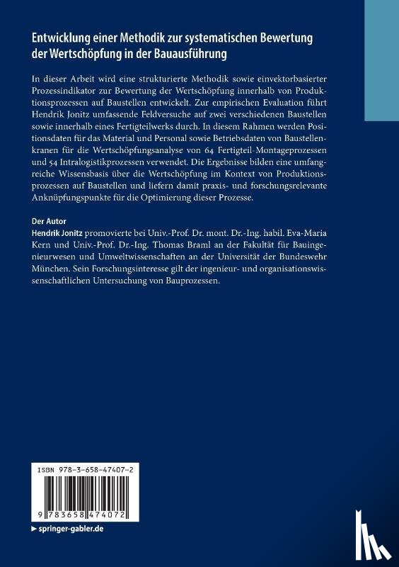 Jonitz, Hendrik - Entwicklung einer Methodik zur systematischen Bewertung der Wertschöpfung in der Bauausführung