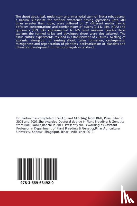 Rashmi Kumari, Sahay Sanjay, Mishra Praveen Kumar - Micropropagation in Stevia (Stevia rebaudiana Bertoni)