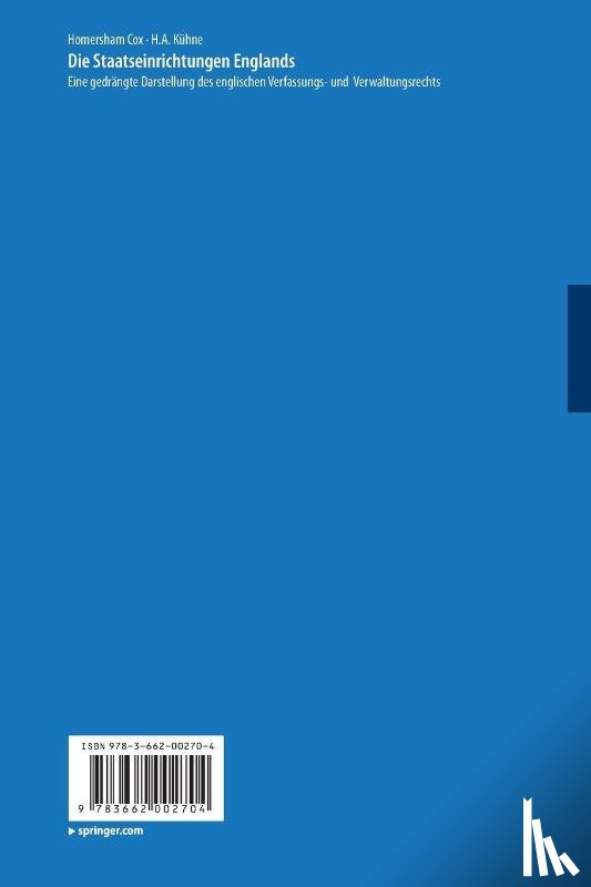 Homersham Cox, H a Kuhne - Die Staatseinrichtungen Englands