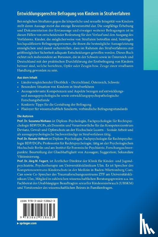 Niehaus, Susanna, Volbert, Renate, Fegert, Jorg M. - Entwicklungsgerechte Befragung von Kindern in Strafverfahren