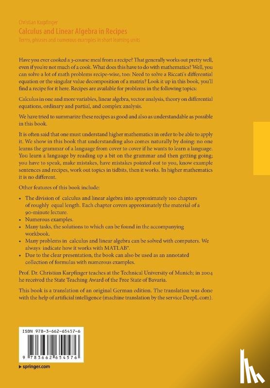 Karpfinger, Christian - Calculus and Linear Algebra in Recipes