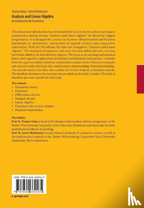 Holey, Thomas, Wiedemann, Armin - Analysis and Linear Algebra