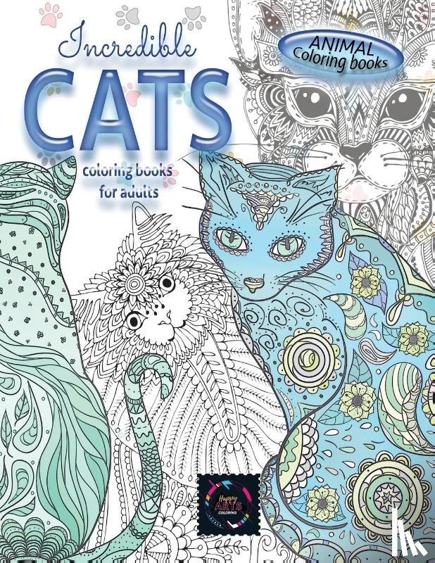 Coloring, Happy Arts - Animal coloring books INCREDIBLE CATS coloring books for adults.