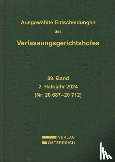  - Ausgewählte Entscheidungen des Verfassungsgerichtshofes 89. Band