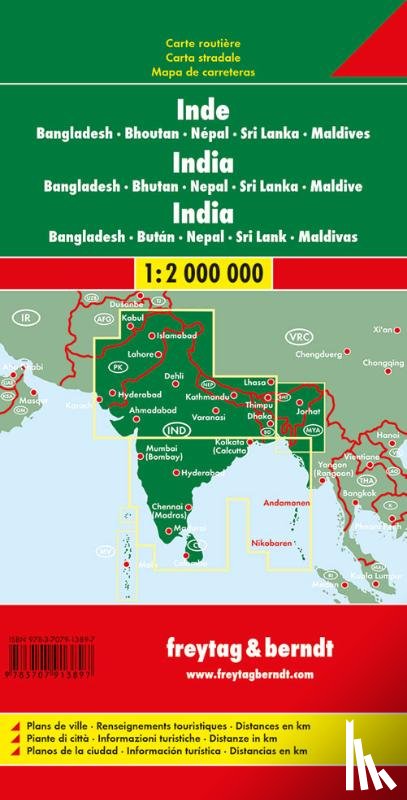  - India - Bangladesh - Bhutan - Nepal - Sri Lanka - Maldives Road Map 1:2 000 000