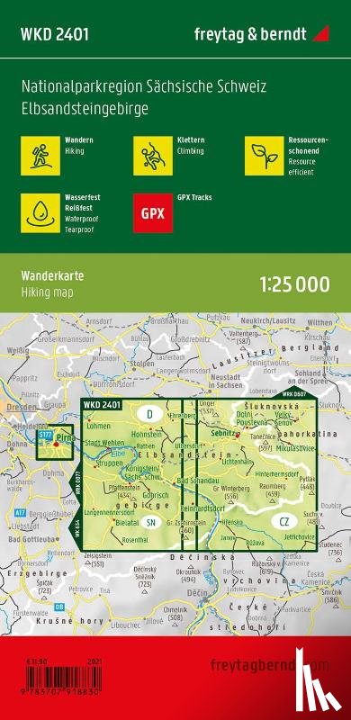  - Saxon Switzerland national park region, hiking map 1:25,000, with info guide