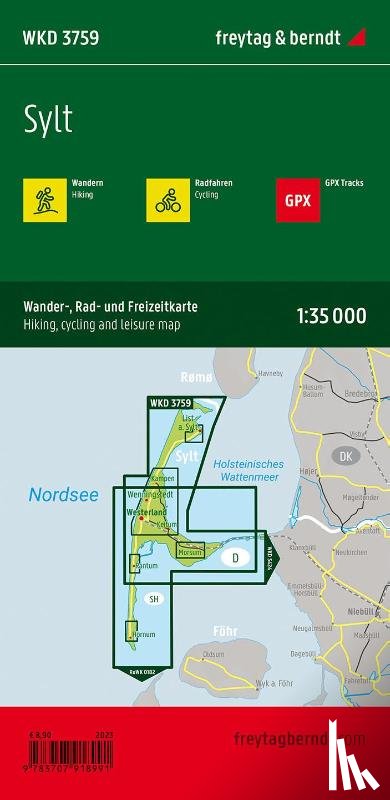 Freytag Berndt - Sylt, Walking Cycling & Leisure Map 1:35.000