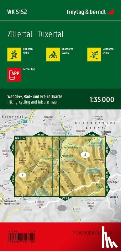 Freytag-Berndt - Zillertal, hiking, cycling and leisure map