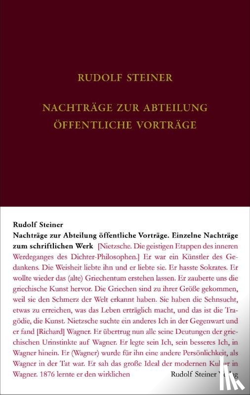 Steiner, Rudolf - Nachtragsband zum Vortragswerk: Öffentliche Vorträge. Einzelne Nachträge zum schriftlichen Werk