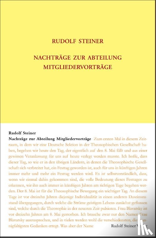 Steiner, Rudolf - Nachträge zur Abteilung Mitgliedervorträge