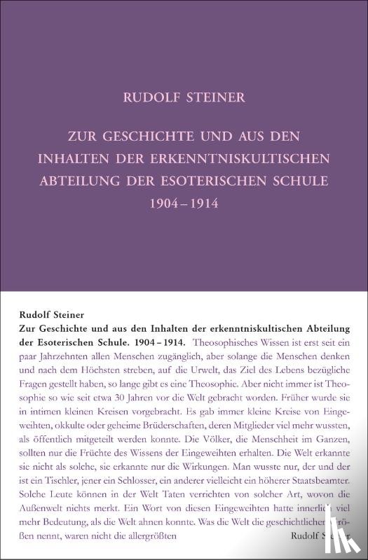 Steiner, Rudolf - Zur Geschichte und aus den Inhalten der erkenntniskultischen Abteilung der Esoterischen Schule 1904 bis 1914