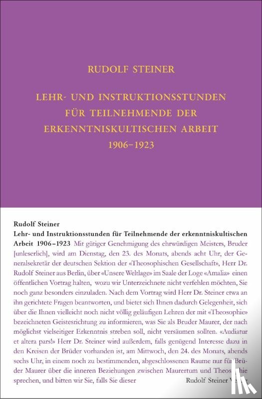 Steiner, Rudolf - Lehrstunden für Teilnehmende der erkenntniskultischen Arbeit 1906 - 1924