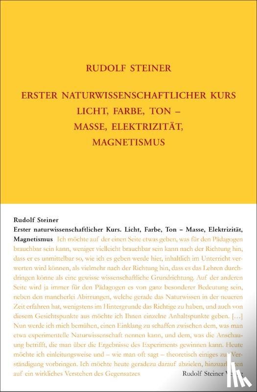Steiner, Rudolf - Erster Naturwissenschaftlicher Kurs: Licht, Farbe, Ton - Masse, Elektrizität, Magnetismus