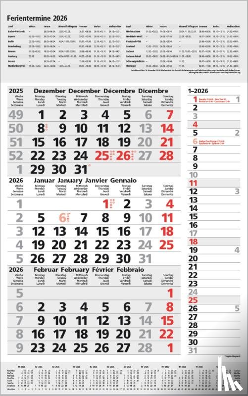 - 3-Monats-Planer Combi Grau 2026