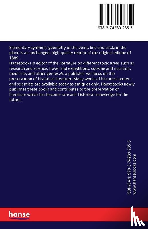 Dupuis, Nathan Fellowes - Elementary synthetic geometry of the point, line and circle in the plane