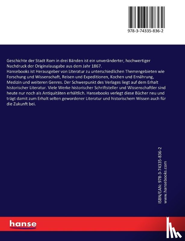 Reumont, Alfred Von - Geschichte der Stadt Rom in drei Banden