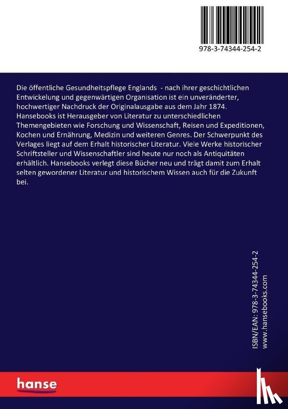 Finkelnburg, Karl Maria - Die oeffentliche Gesundheitspflege Englands