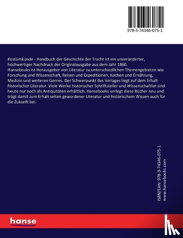Hermann Weiss, Weiss - Kostumkunde