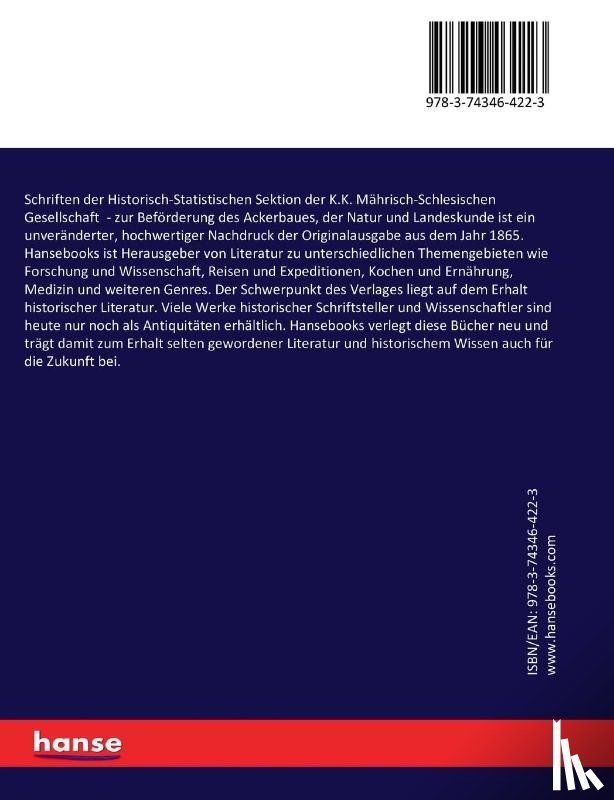 Anonymous - Schriften der Historisch-Statistischen Sektion der K.K. Mährisch-Schlesischen Gesellschaft