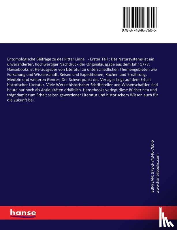 Goeze, Johann August Ephraim - Entomologische Beiträge zu des Ritter Linné