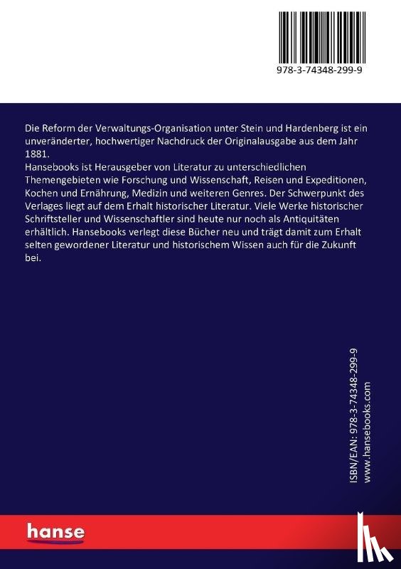Von Meier, Ernst - Die Reform der Verwaltungs-Organisation unter Stein und Hardenberg